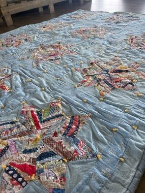Handmade Vintage Star Patchwork Quilt in Light Blue! Beautiful….
